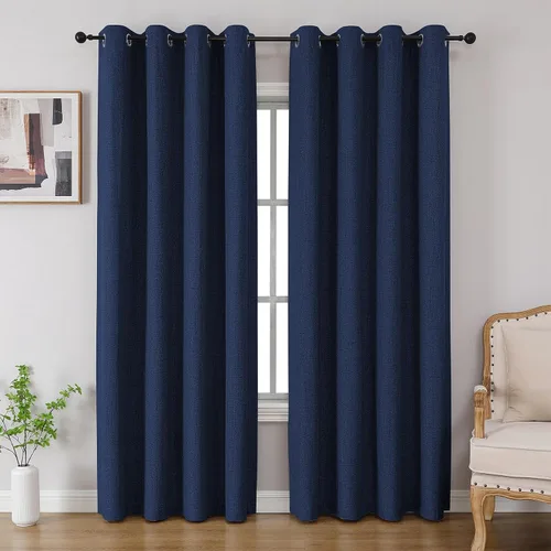 Vista 21 de CUCRAF Juego de 2 paneles de cortinas 100% opacas de 54 pulgadas de largo, cortinas texturizadas de lino para oscurecer la habitación, con ojales