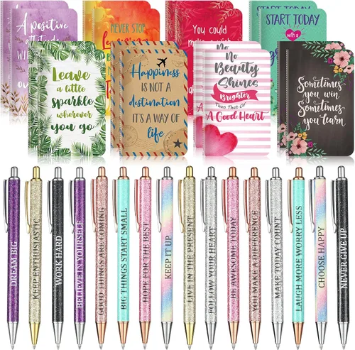 Vista 16 de Funrous 32 bolígrafos con cita motivacional, bloc de notas inspiradoras, mini diario con bolígrafo, cuadernos pequeños, regalo para hombres