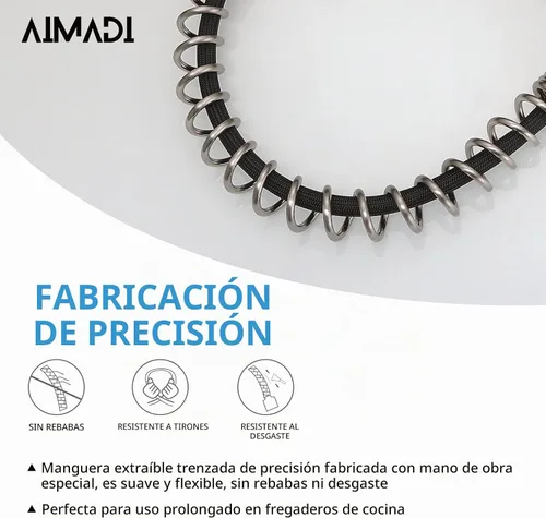 Vista 4 de AIMADI Grifo de cocina negro con rociador extraíble, acero inoxidable Negro y níquel