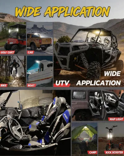 Vista 9 de Luz de techo interior para UTV, ANGU-OFFROAD Luz LED universal para montaje en barra antivuelco para luces de cúpula UTV, luces de jaula de utilidad