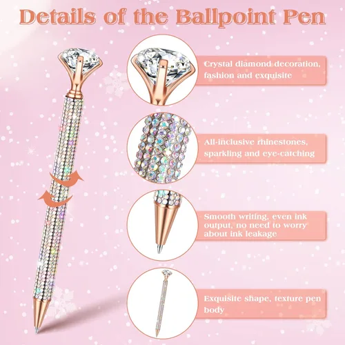 Vista 3 de Jeyiour 6 bolígrafos de diamantes grandes con diamantes de imitación de cristal brillante de metal con purpurina de diamante, bolígrafos de bola