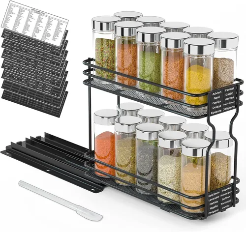 Vista 10 de SpaceAid estante organizador de especias para gabinete, organizador de condimentos deslizante y resistente para armarios de cocina, con 415