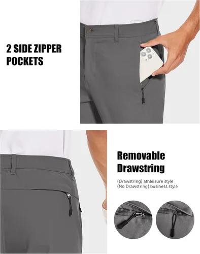 Vista 2 de SPECIALMAGIC Pantalones de golf para hombre, elásticos, ajustados, ligeros, con bolsillos con cremallera
