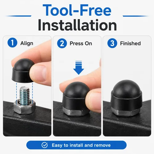 Vista 3 de Tapa de protección de tuerca de perno negro con cabeza hexagonal de nailon, cubierta protectora M8x14 mm-30PCS