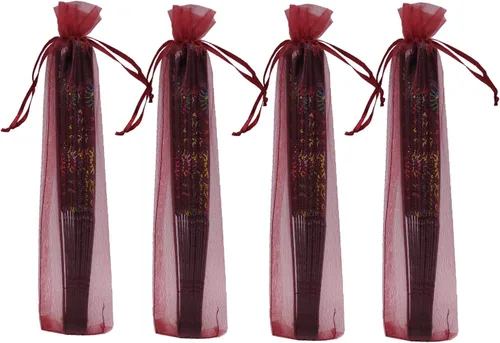 Vista 4 de Ankirol 100 bolsas de organza transparente de 2.4 x 10.6 pulgadas, bolsa de regalo de organza plegable con bolsas de seda con cordón para abanicos