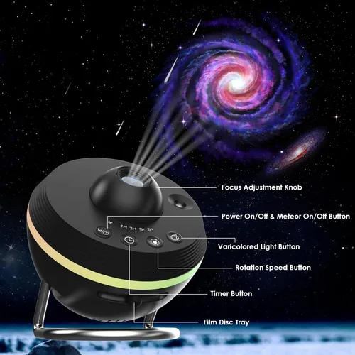 Vista 3 de Proyector de galaxia para dormitorio, proyector de estrellas de planetario con 13 discos Galaxy reemplazables 4K, imagen HD, gran área