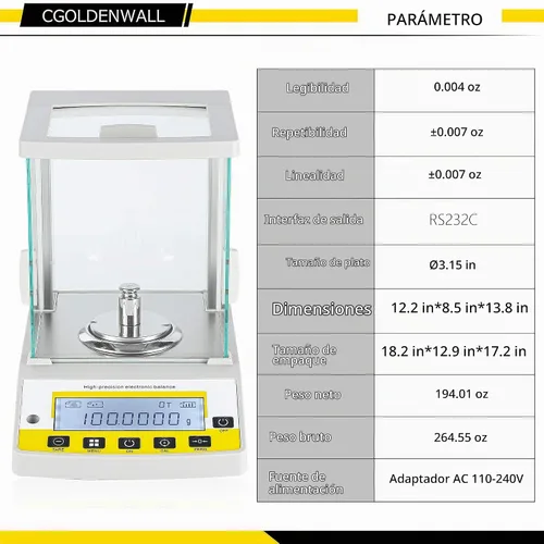 Vista 4 de CGOLDENWALL Balanza analítica de precisión 0.1 mg Balanza digital de laboratorio Balanza electrónica para laboratorios (7.76 oz, 0.1 mg)
