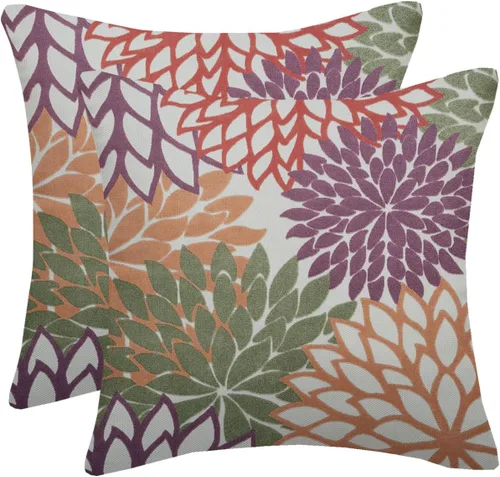 Vista 23 de Fundas de almohada azul marino verde 16x16 pulgadas, juego de 2 fundas de almohada rústicas, almohadas decorativas de aguamarina naranja floral