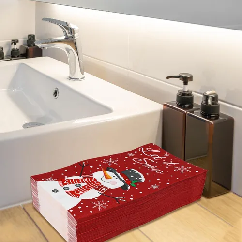 Vista 7 de 100 servilletas de Navidad con diseño de muñeco de nieve de invierno, 3 capas, servilletas de mano de papel de nieve, servilletas desechables