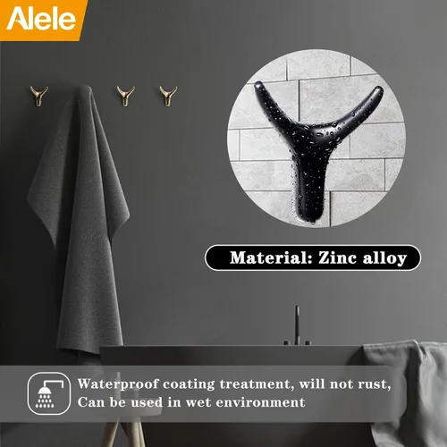 Vista 2 de Alele 2 ganchos de cuerno negros montados en la pared, ganchos de doble pared de metal resistente para colgar abrigos, toallas, sombreros, etc.