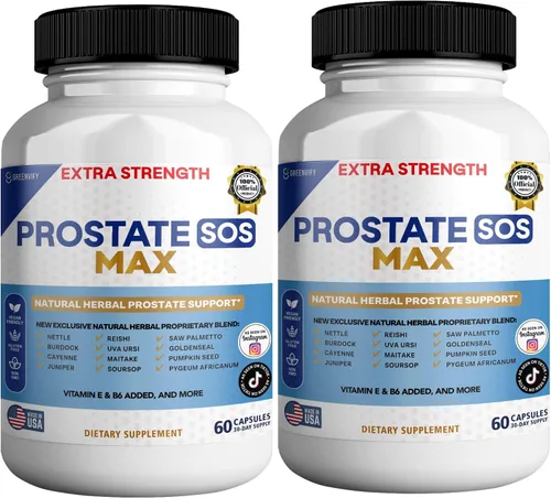 Vista 5 de Suplemento SOS Max para próstata, 60 cápsulas, complejo herbario natural con palma enana, vitamina E, B6, suministro para 30 días