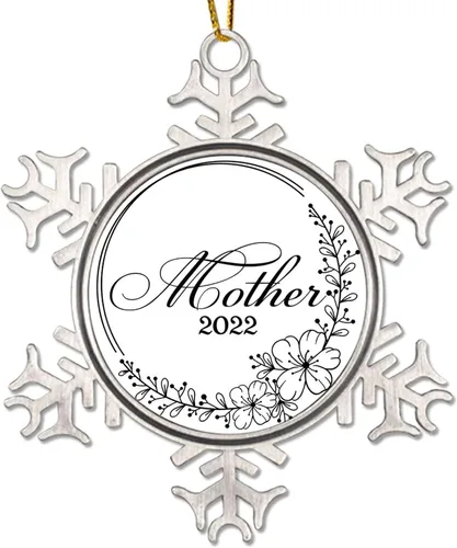 Vista 12 de Adorno colgante de Navidad promocionado para abuelo, adornos de Navidad de copo de nieve de metal, decoración de árbol a hogar para la primera