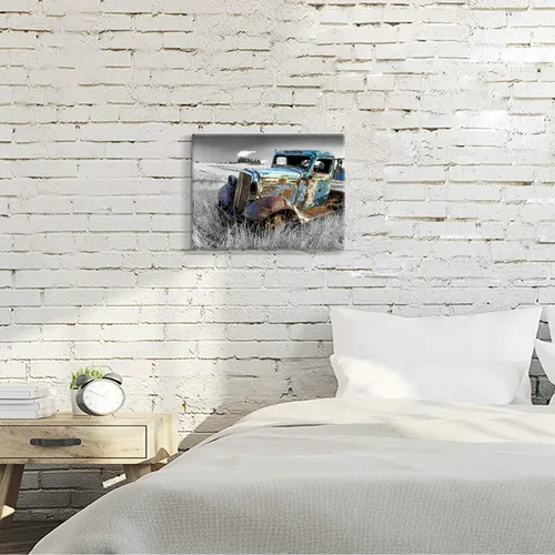 Vista 3 de Lienzo decorativo para pared de automóvil oxidado: cuadros de camiones viejos impresos en lienzo para dormitorio