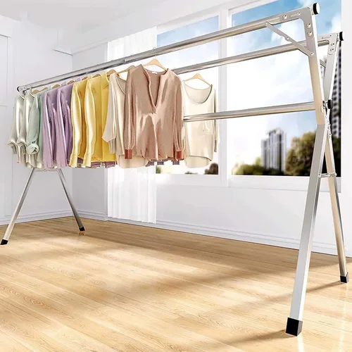 Vista 7 de Escurridor de ropa, acero inoxidable resistente, con 20 ganchos resistentes al viento para el balcón, interior o exterior, longitud ajustable