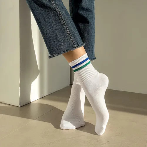 Vista 6 de MK SOCKS - Calcetines deportivos de algodón a rayas para correr, estilo retro, lindos, a juego, para hombres y mujeres