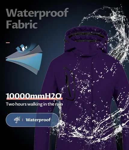 Vista 3 de CREATMO US Chaqueta de esquí impermeable de montaña para mujer, resistente al viento, chaqueta de snowboard cálida para invierno