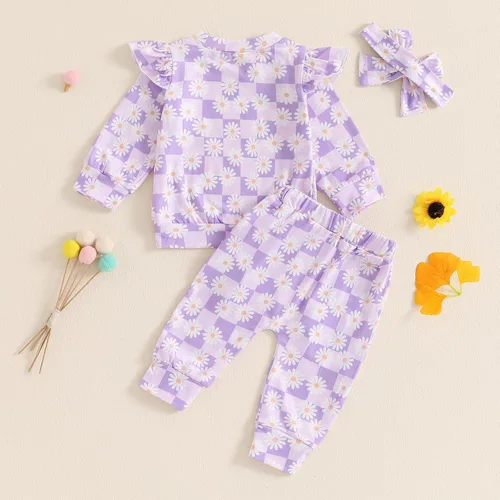Vista 4 de Kaipiclos Ropa de otoño e invierno para bebé niña, sudadera con estampado floral, camisa de manga larga, pantalones, ropa