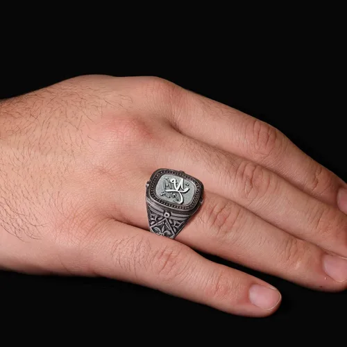 Vista 6 de Islamic Mohammed Ring, Islamic Signet Ring for Men, Bismillah Ring, Silver Islamic Ring, Gold Coated Islamic Jewelry, Islamic Gift for Man