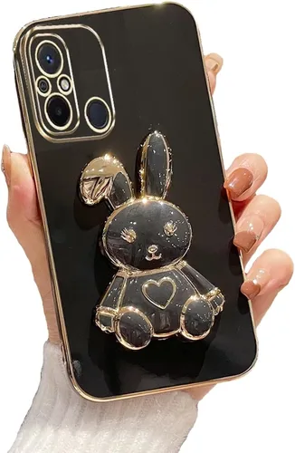 Vista 103 de Funda con soporte de conejo de corazón para Xiaomi Redmi A1, galvanizado suave TPU protector delgado a prueba de golpes con lindo conejito soporte
