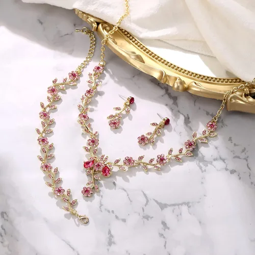 Vista 5 de BriLove Juego de collar con colgante de cristal y flores para mujer, joyería de boda para novia, Cristal Metal