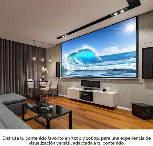Vista 7 de Paquete de cine en casa con proyector, pantalla de 120 pulgadas y dos mini altavoces instantáneos inalámbricos Bluetooth de conducción ósea, azul