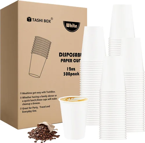 Vista 8 de TashiBox Vasos de papel para bebidas calientes blancas de 12 onzas, 120 unidades, tazas de café de papel desechables