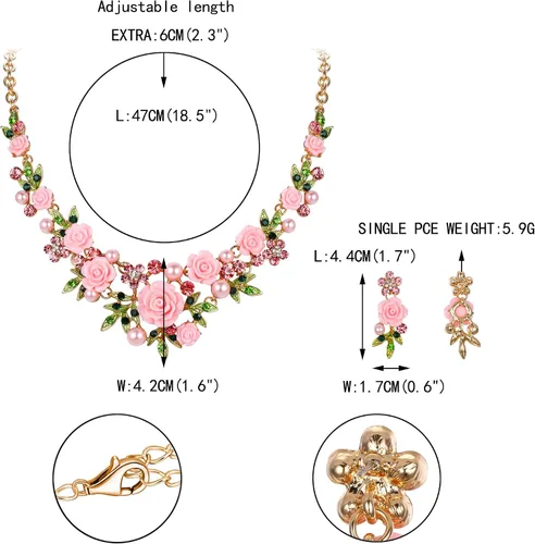 Vista 5 de EVER FAITH Conjunto de pendientes perforados con collar de perlas de imitación de cristal austriaco para mujer