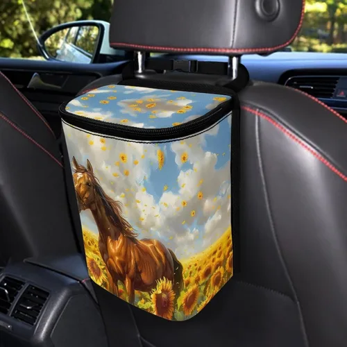 Vista 44 de Talayituse Cubo de basura portátil con estampado de camuflaje de bandera estadounidense, accesorios interiores de vehículos multifuncionales