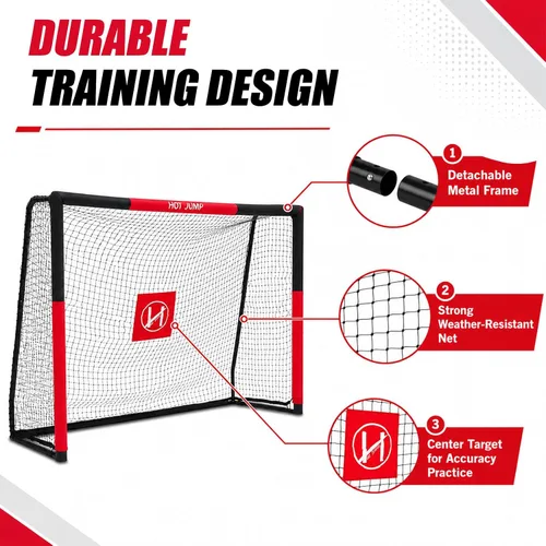 Vista 4 de Portería de fútbol para patio trasero, 6x4/8x5/10x6.5/12x6.5 pies de metal, porteria de fútbol para niños de 8-12 años, red de fútbol con diseño