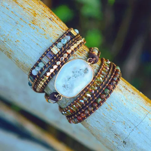 Vista 82 de ZOSOJONA - Pulseras bohemias hechas a mano de piedra natural, que dan vuelta, con cuentas de cristal de turquesa