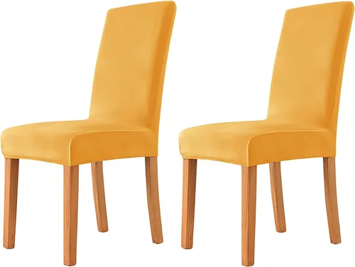 Vista 25 de Velvet Chair Covers Beige Gray, Stretch Dining Room Chair Covers 2 Pack, Super Fit Dining Chairs Slipcovers Spandex Washable Kitchen Parson Chair