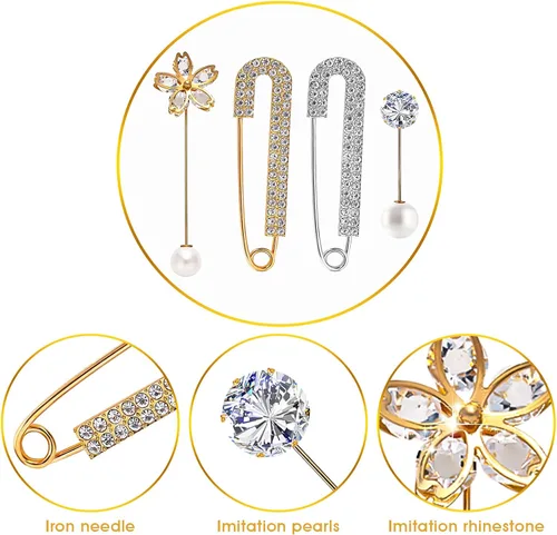 Vista 5 de Yolev - Broche de perlas de imitación de 17 piezas, broches para suéter y chal artificiales para mujeres y niñas, accesorios de decoración, broches