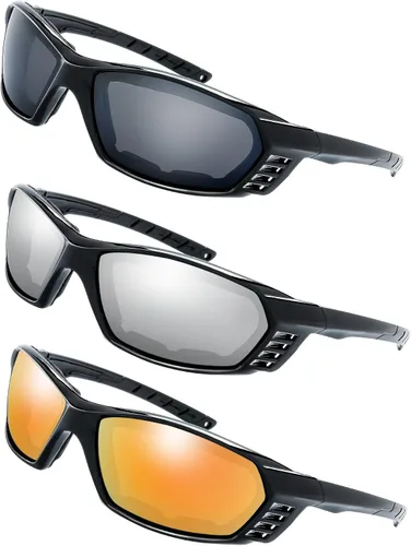 Vista 13 de Gafas de Motocicleta con Marco Acolchado y Lentes que Bloquean 100% UVB/UVB para Actividades al Aire Libre y Deportes 10-mate/negro brillante