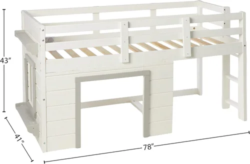 Vista 3 de DONCO Kids Sweet Dreams - Cama tipo loft baja con acabado blanco y gris