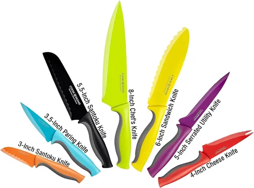 Vista 3 de Cook N Home Basics - Juego de cuchillos de cocina de acero inoxidable al carbono recubierto con fundas, cuchillas afiladas antiadherentes