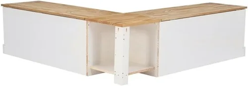 Vista 8 de Linon Troyin - Rincón de almacenamiento de madera natural y blanca con cojines verdes