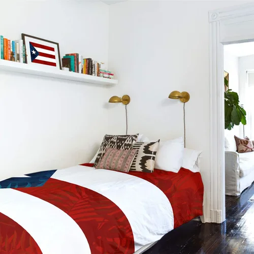 Vista 5 de Tapiz para colgar en la pared, tapices estéticos de bandera de Puerto Rico, estrella de hojas de palmera, rayas rojas y azules, tapiz patriótico