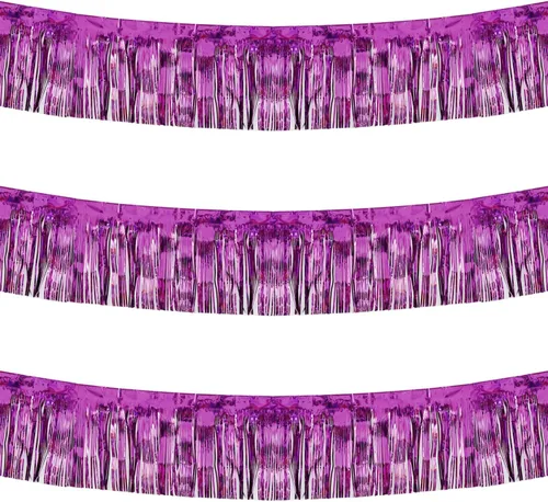Vista 13 de Guirnalda gruesa de flecos de papel de aluminio negro de 10 pies por 15 pulgadas, paquete de 3, pancarta de oropel metálica brillante