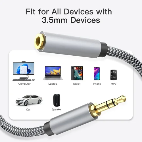 Vista 4 de Cable de extensión de auriculares de 0.138 in de 4 pies, extensor de cable auxiliar trenzado de nailon para teléfonos inteligentes, tabletas