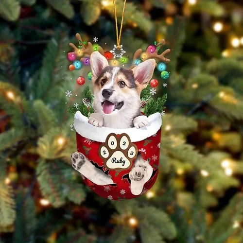Vista 117 de Adornos personalizados de Pug cervatillo – Decoración personalizada para árbol de Navidad con patas de bolsillo de nieve
