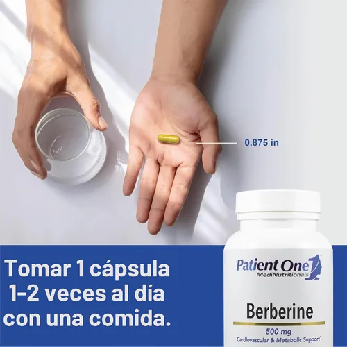 Vista 3 de Patient One Berberine 500 mg Soporte Metabólico y cardíaco 60 Cápsulas