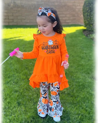 Vista 2 de HINTINA Conjunto de ropa de manga larga con volantes para niña pequeña, con estampado floral, para otoño e invierno