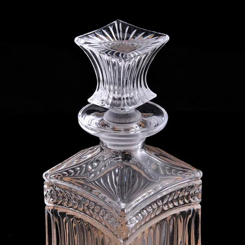 Vista 5 de Decantador de vidrio con tapón geométrico hermético, decantador de whisky para vino, bourbon, brandy, licor, jugo, agua, enjuague bucal, vidrio