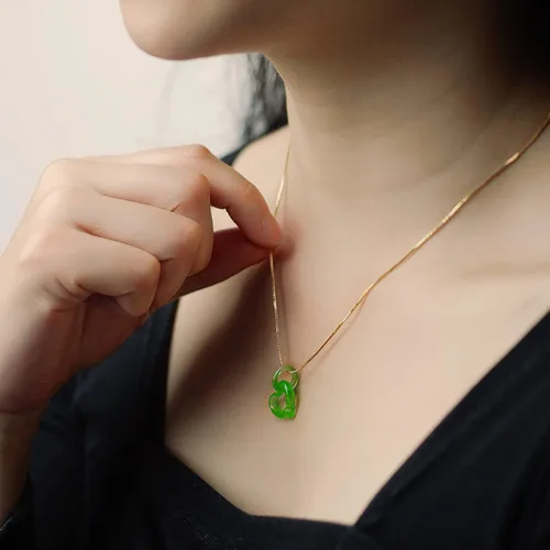 Vista 5 de Jade Necklace for Women Valentine's Day Gifts, Love Heart Pendant Chain Necklaces with Birthstone Crystals 18k Gold Plated Fashion Jade Choker