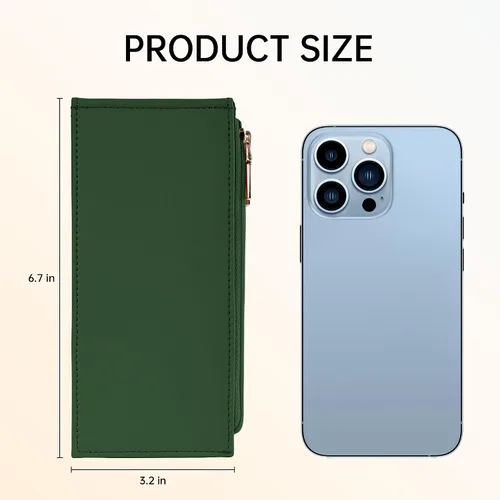 Vista 4 de Cartera RFID para mujer, forma de N, Verde, Tamaño compacto