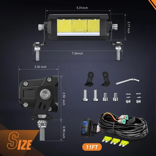 Vista 2 de Nilight Barra de luz LED con DRL ámbar 2 PCS 15 W 5.3 pulgadas fila única 1680 LM anti-reflejo punto todoterreno luces de conducción delgadas IP68