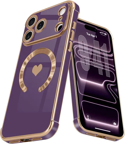 Vista 29 de Funda magnética para iPhone 13, para mujeres y niñas, chapado de lujo, lindo corazón de amor, cubierta trasera suave, protección completa de lente