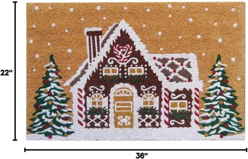 Vista 2 de Superscraper - Tapete para puerta de coco – Diseño de casa de jengibre navideño, tapete duradero para exteriores, resistente a la decoloración