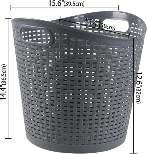 Vista 2 de Paquete de 6 cestas de plástico para ropa sucia de 30 L, cesta de almacenamiento de plástico grande, color gris Large Ventilated Plastic Storage