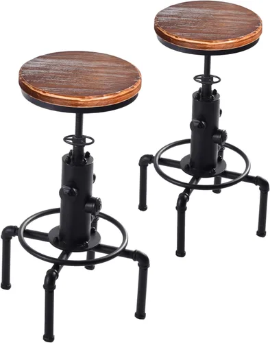Vista 4 de American Steampunk Industrial Fire Hydrant Bar Stools (Black, Wooden Top)